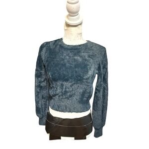 Sunday Best Fuzzy Teal Blue Crewneck Long Sleeve Sweater Size S